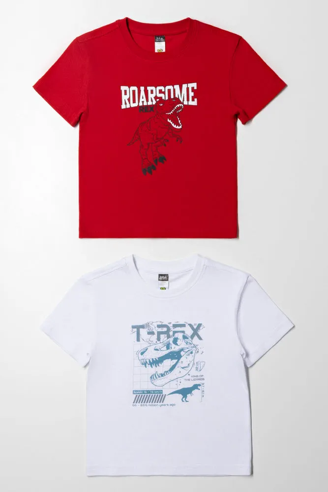 2 Pack Dinosaur T-Shirts White And Red