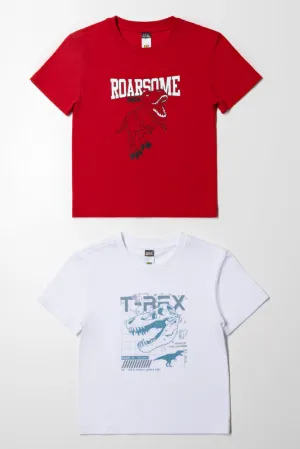 2 Pack Dinosaur T-Shirts White And Red