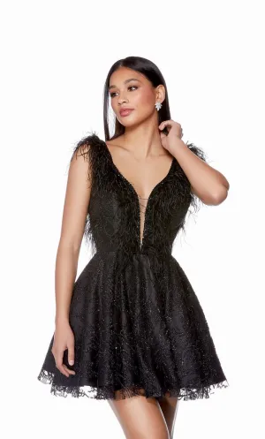 Alyce Paris A-Line Feather Homecoming Dress 3174