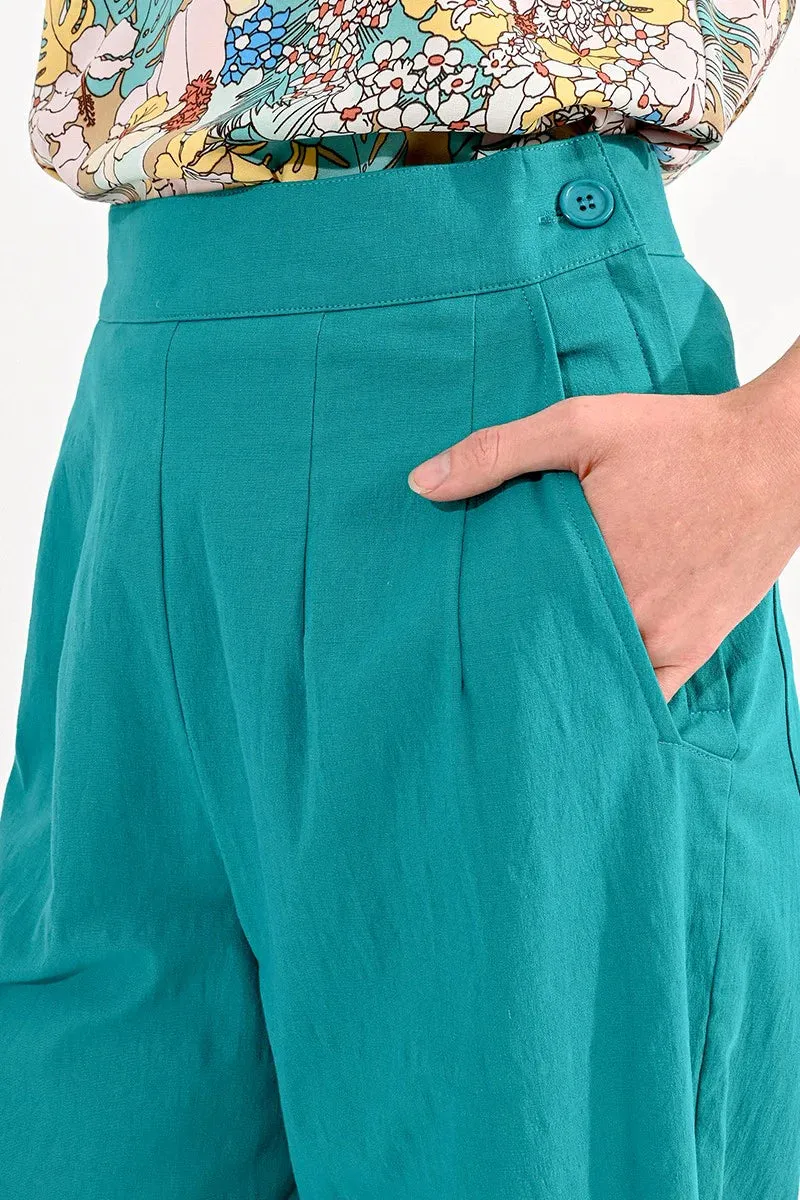 Ankle Length Wide Leg Pants - Green