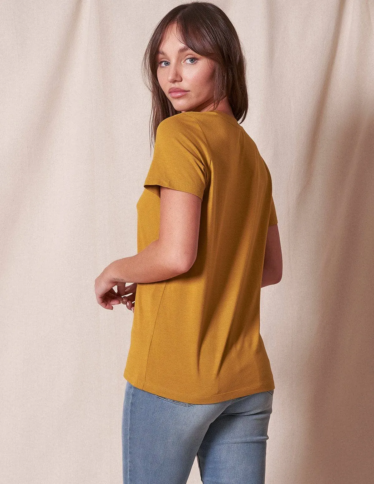 Bamboo / Organic Cotton V-Neck Tee - Mustard