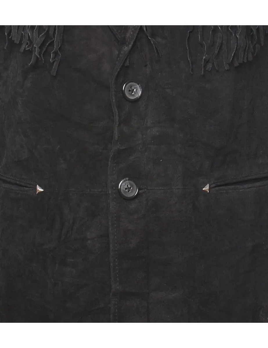 Black Classic Suede Fringed Jacket - M