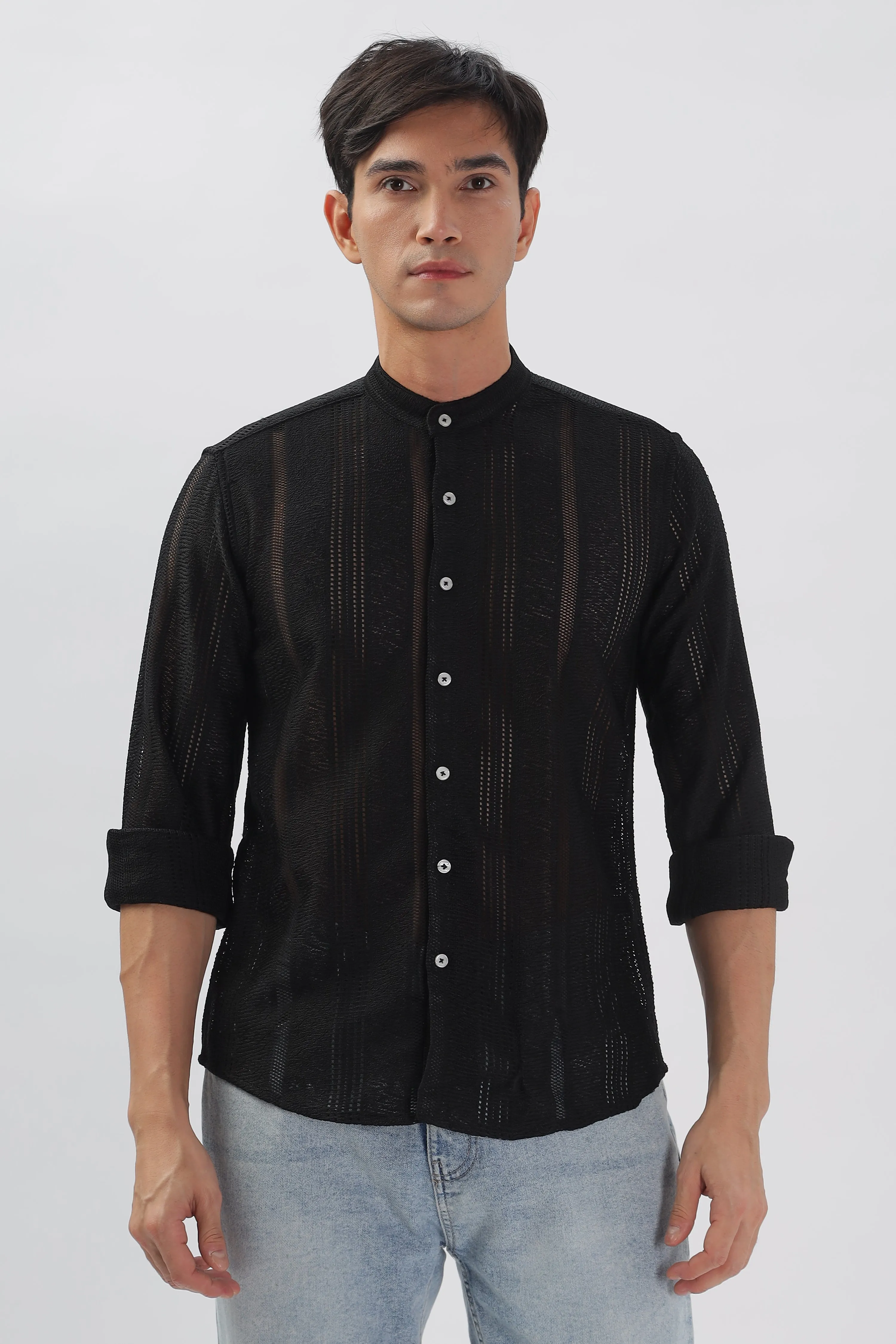 Black Jacquard Knit Shirt