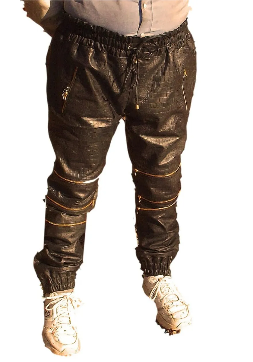 Black Snakeskin Pants Mens | Knee Zippers