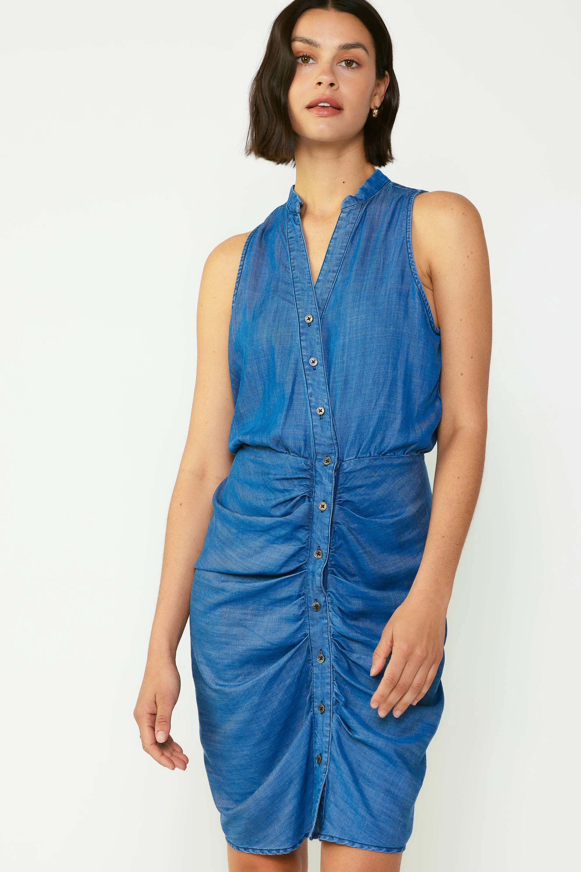 Chambray Ruched Mini Dress