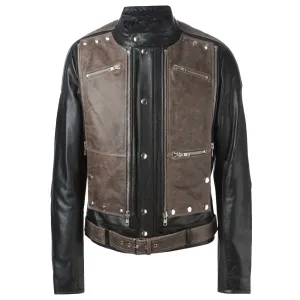 Contrasting Brown Black Biker USA Jacket