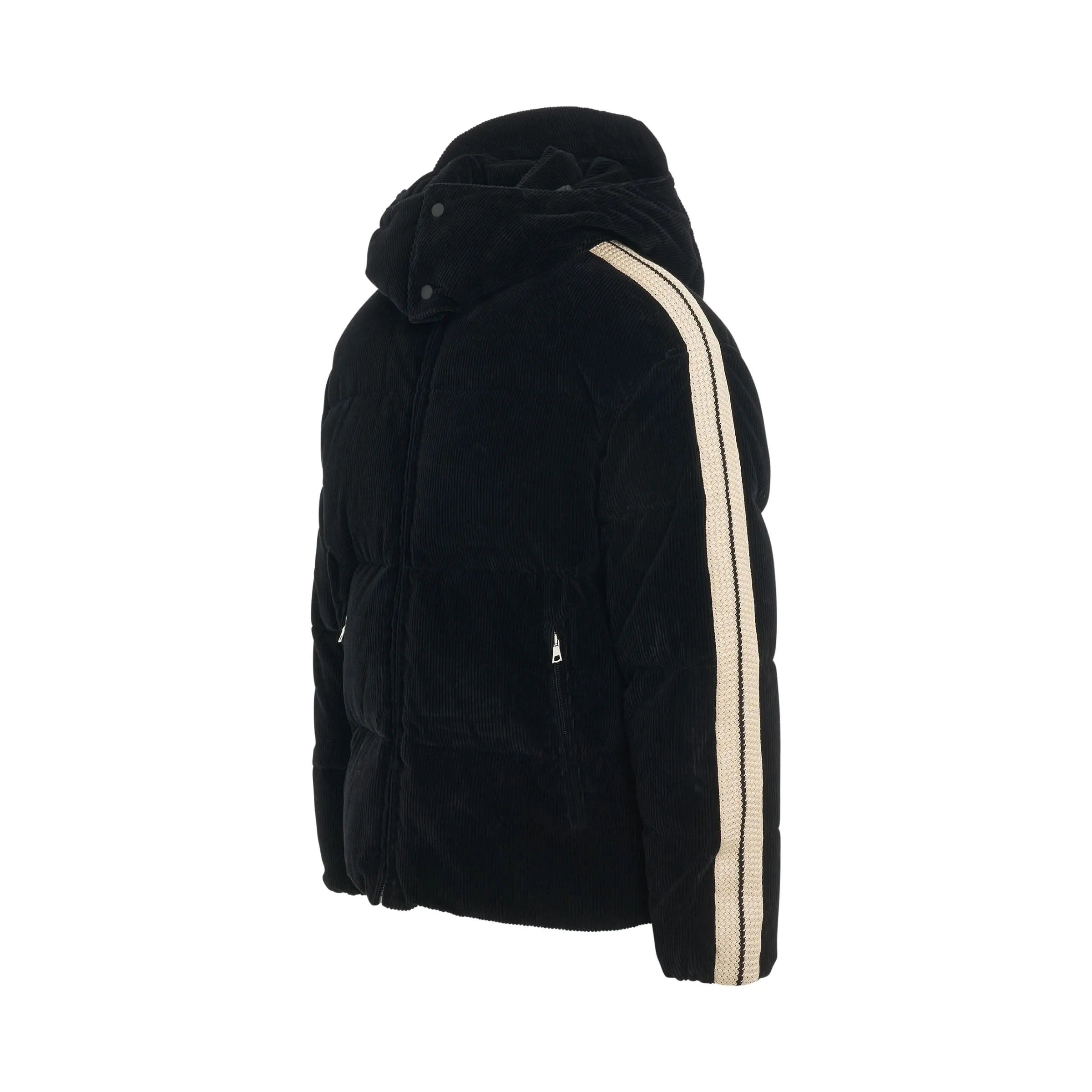 Corduroy Hooded Track Down Jacket in Black