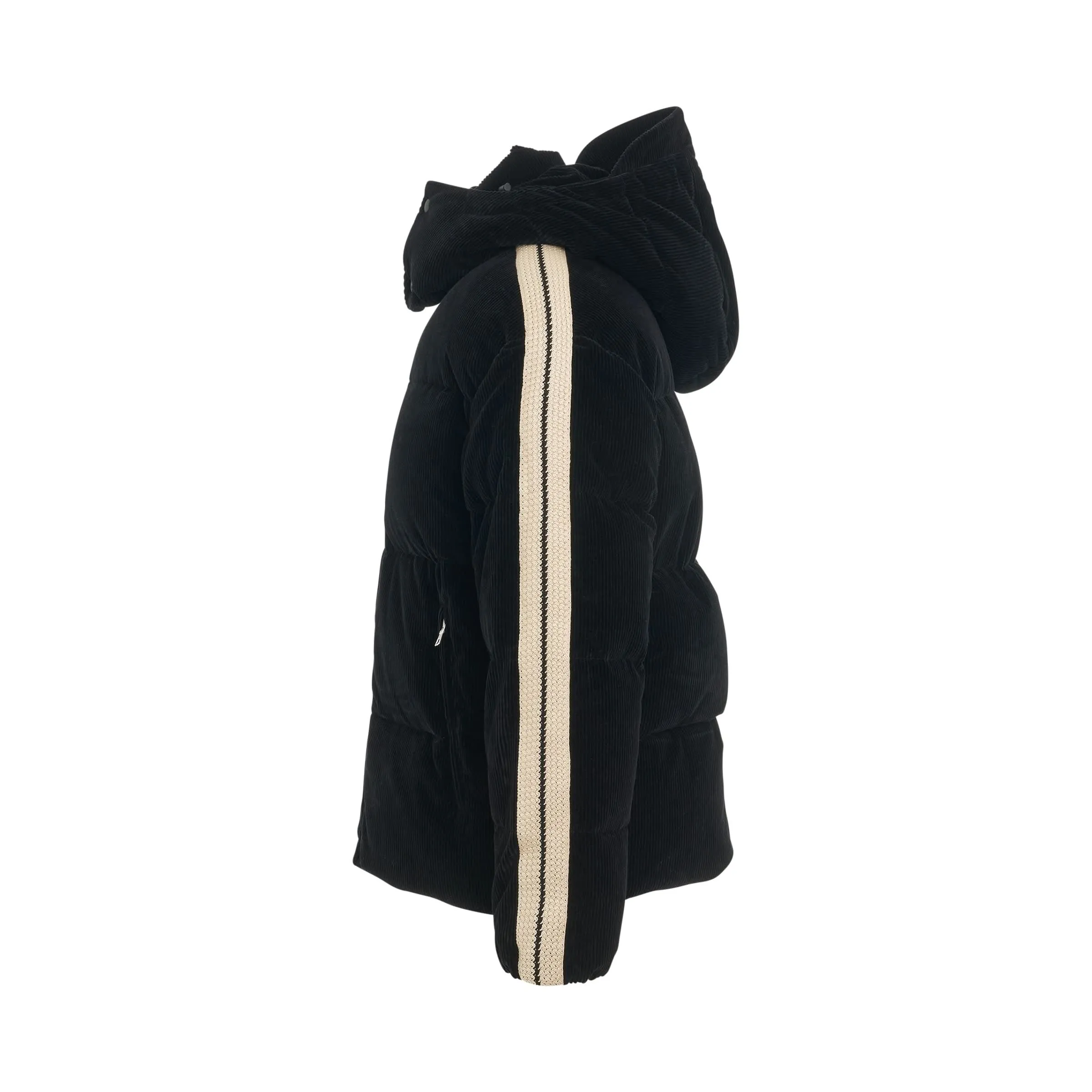 Corduroy Hooded Track Down Jacket in Black