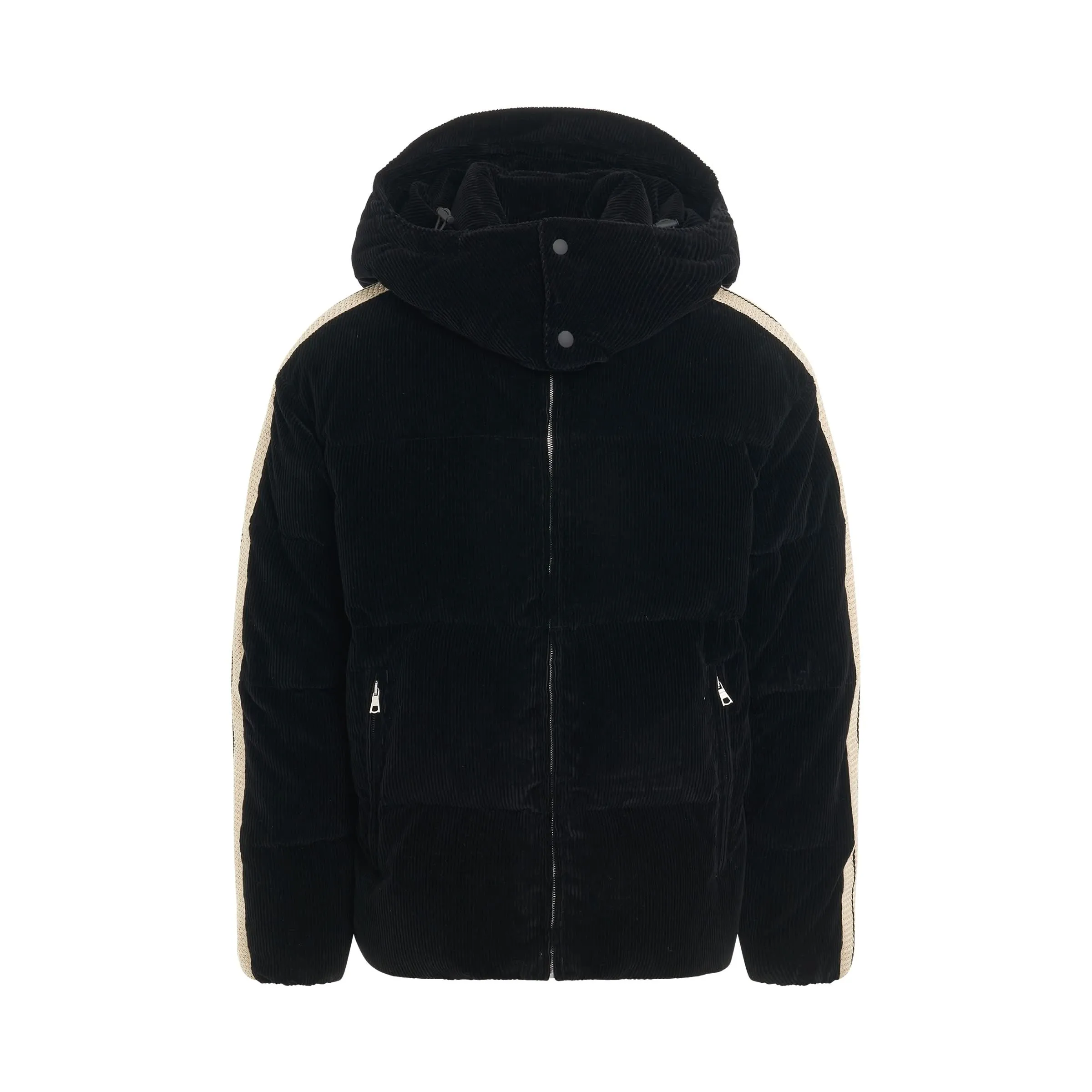 Corduroy Hooded Track Down Jacket in Black