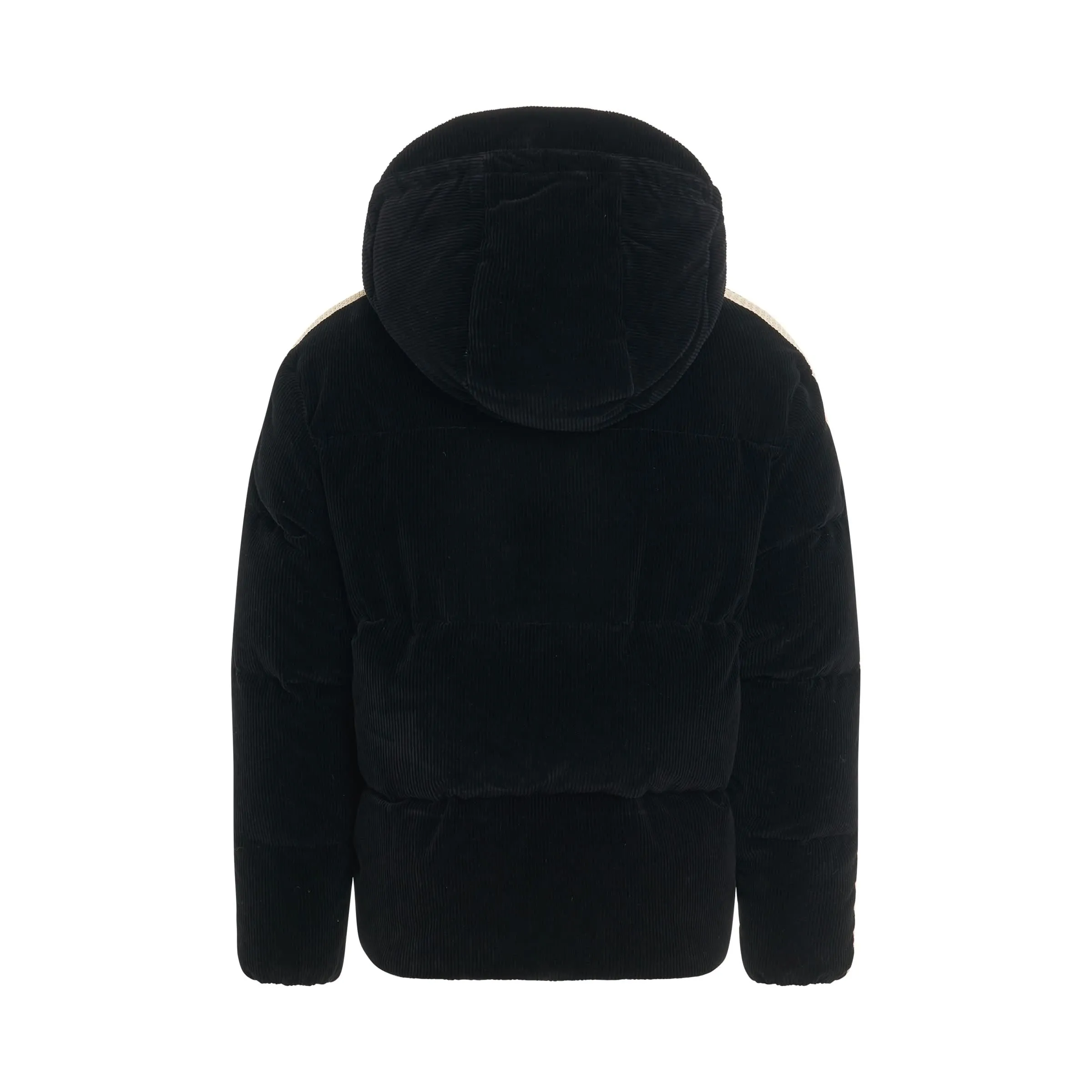 Corduroy Hooded Track Down Jacket in Black