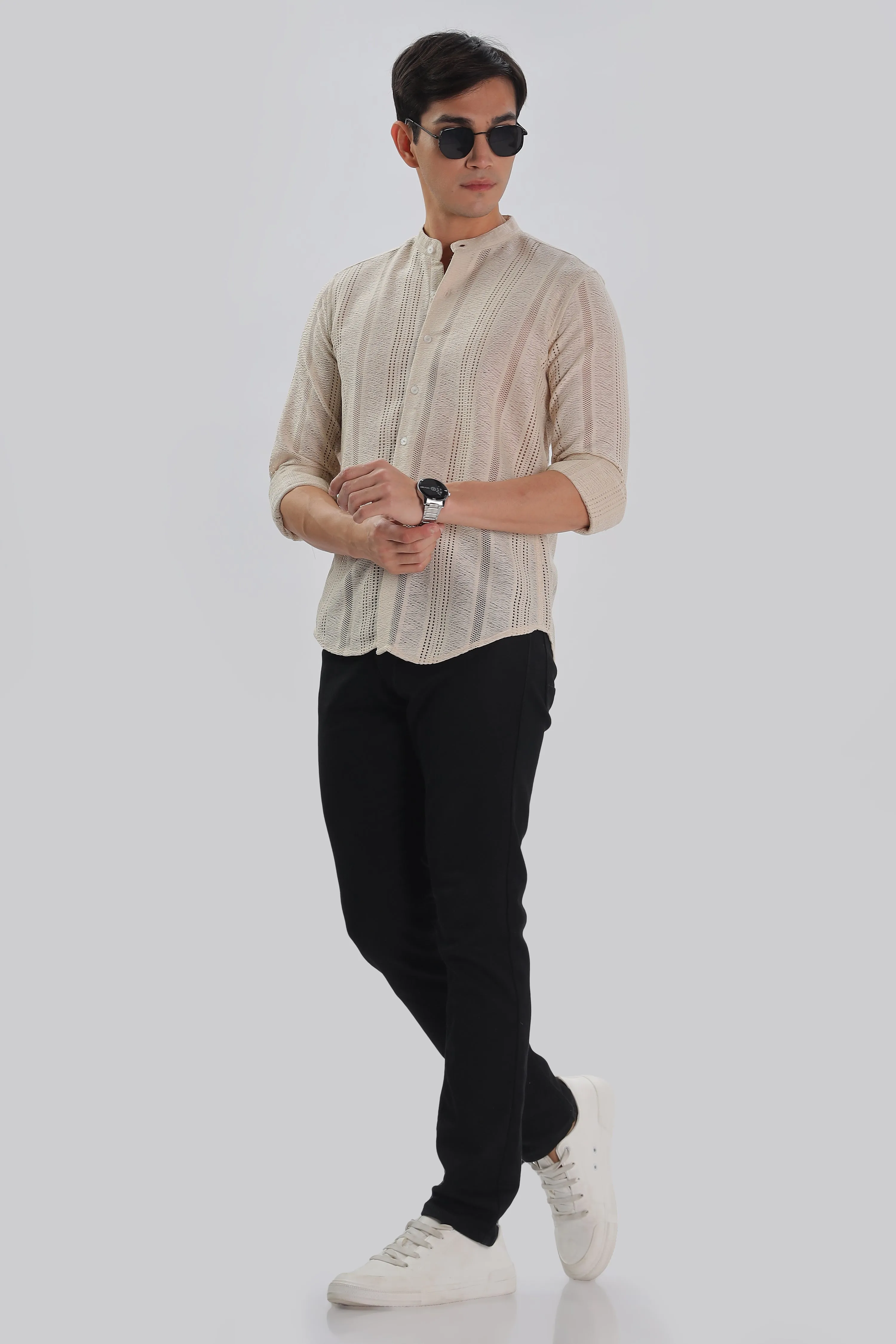 Cream Jacquard Knit Shirt