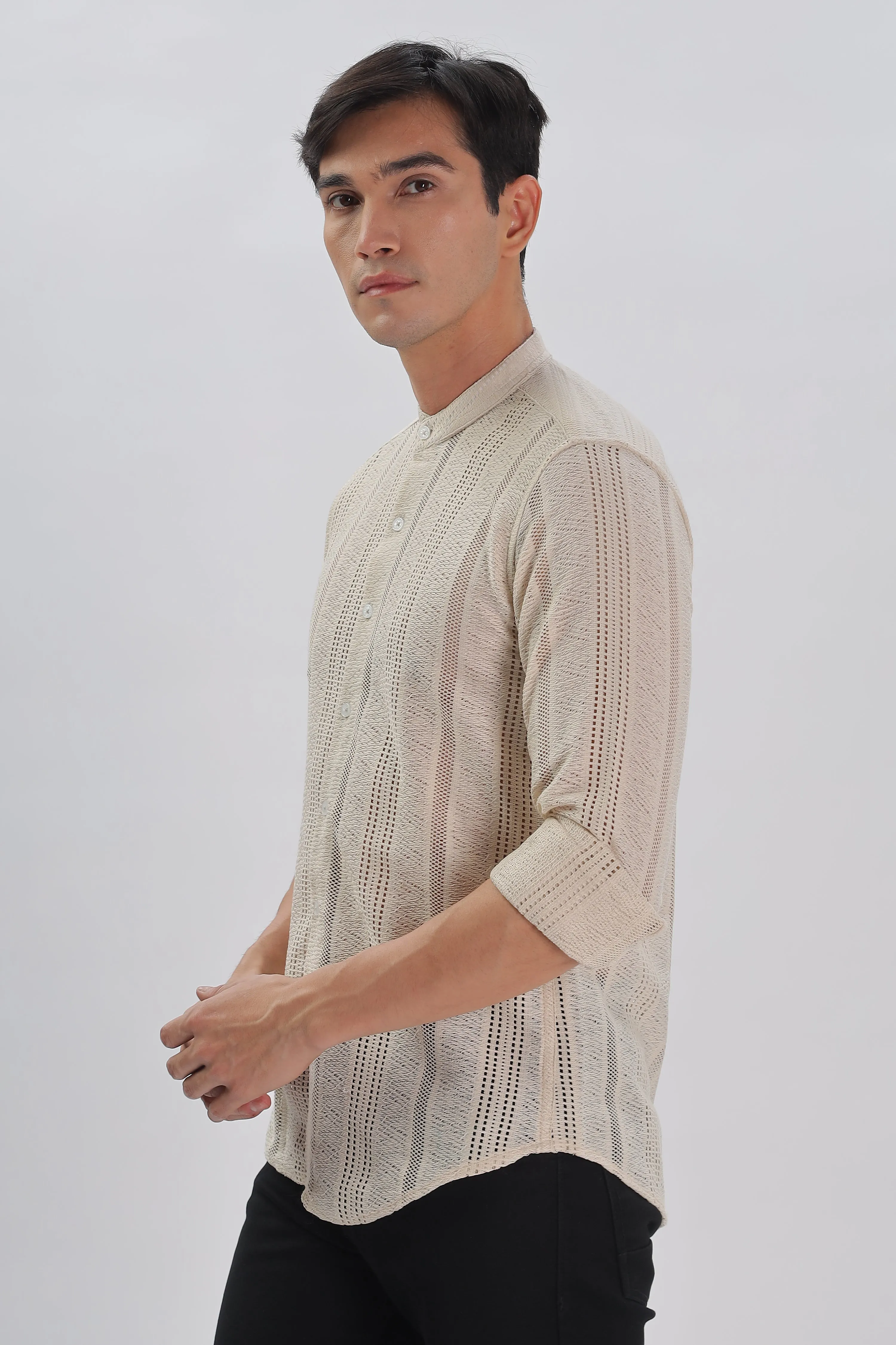 Cream Jacquard Knit Shirt