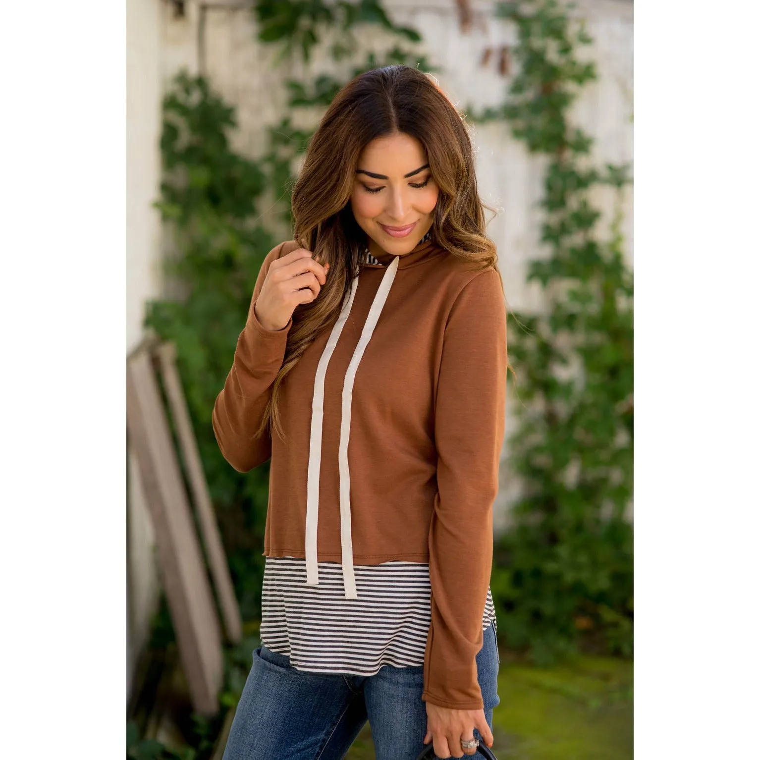 Faux Layered Stripe Lined Hoodie