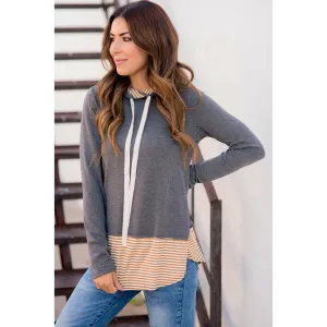 Faux Layered Stripe Lined Hoodie