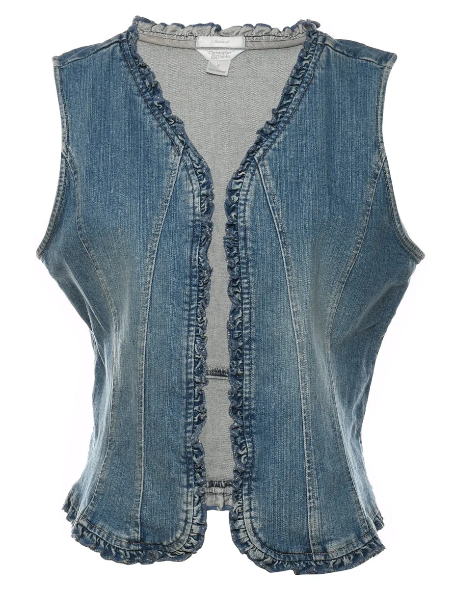 Frilled Faded Wash Denim Waistcoat - S