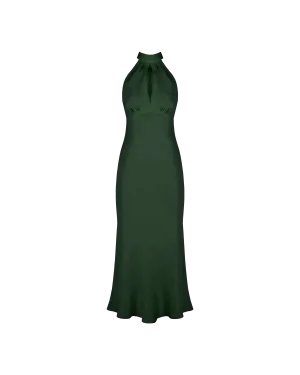 GIGI LINEN HALTER DRESS EMERALD