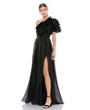 Ieena Mac Duggal Women's One Shoulder Ruffle Layered Dress Black