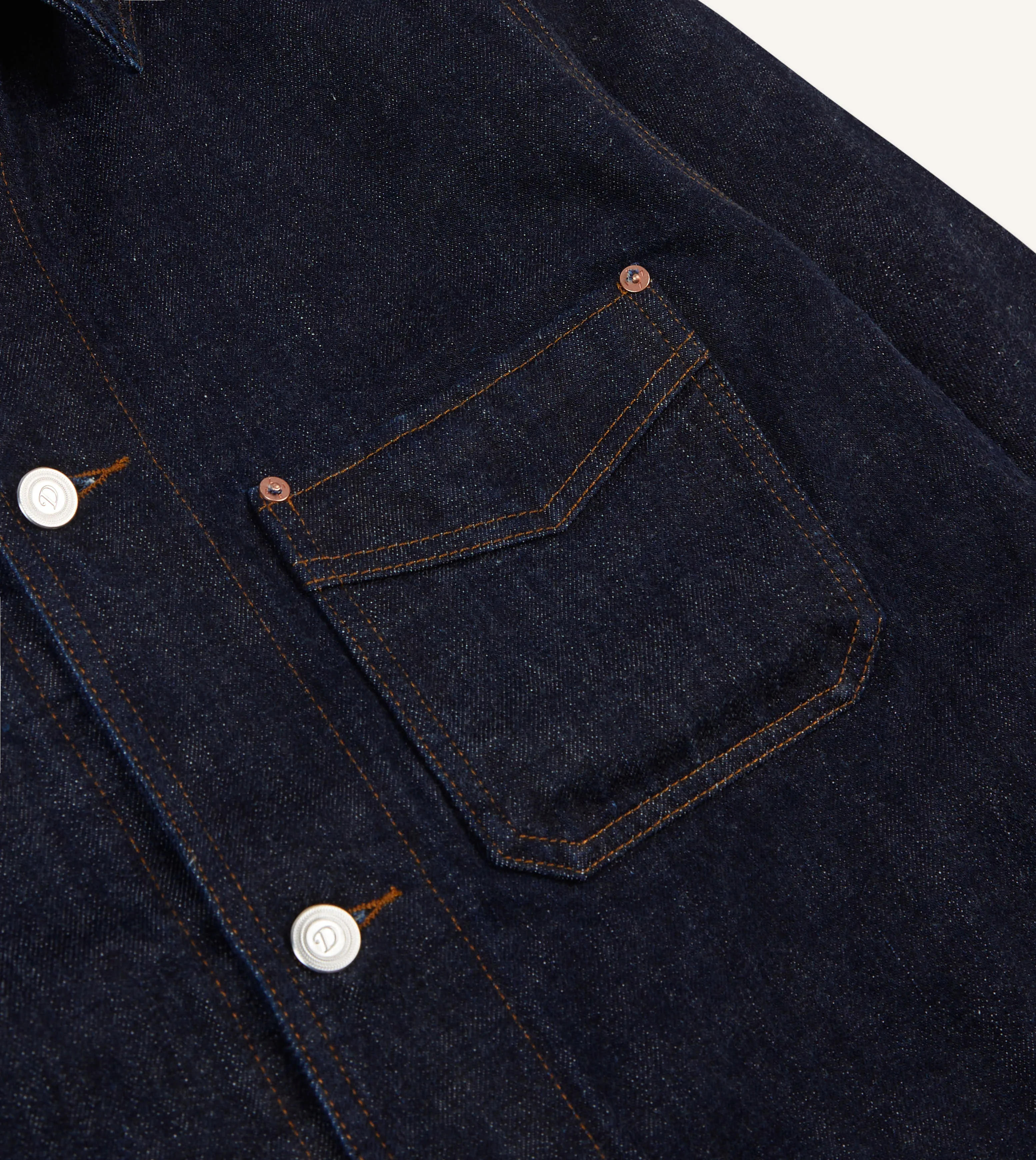 Indigo Rinse Denim Five-Pocket Chore Jacket