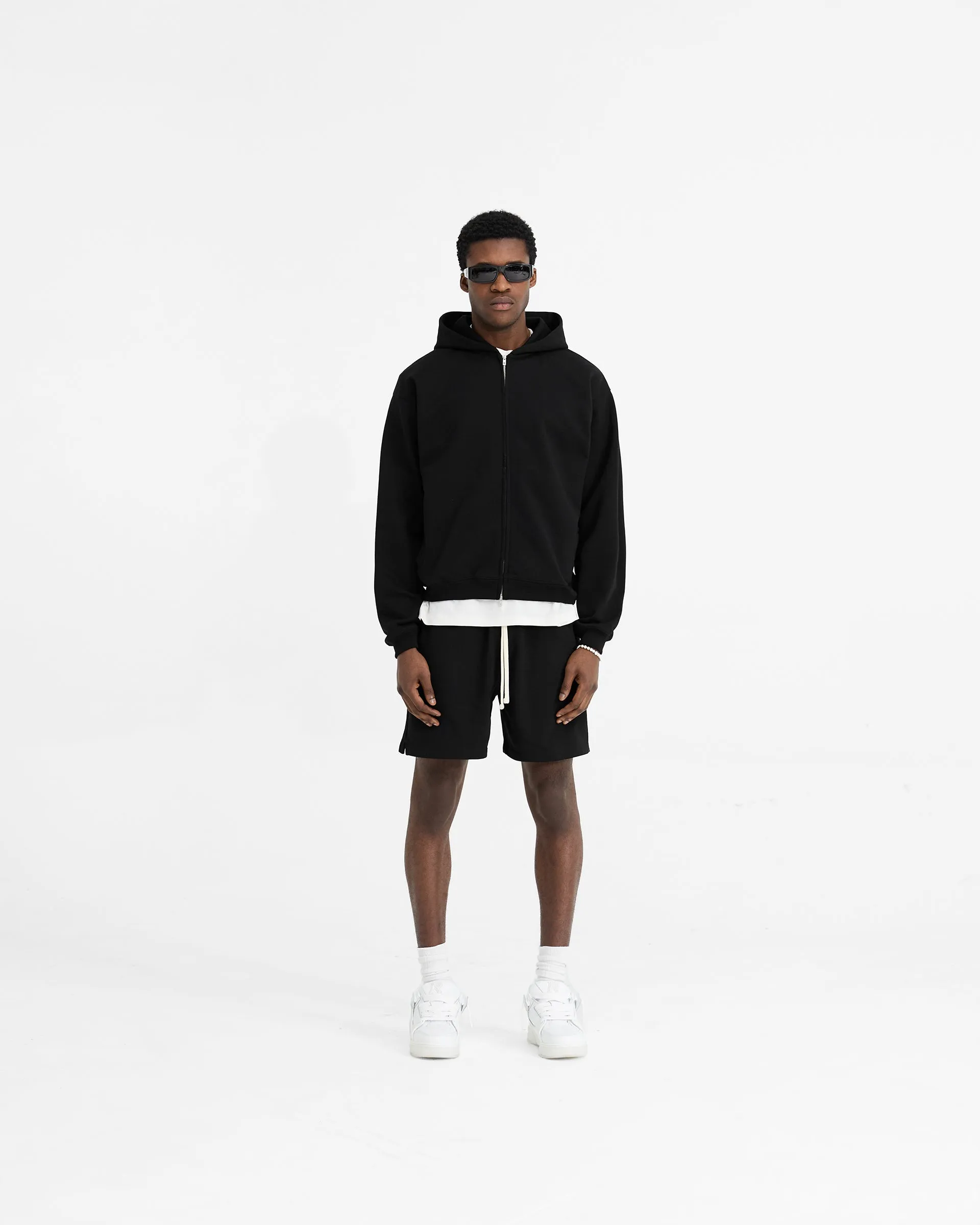 Initial Oversized Zip Hoodie - Black