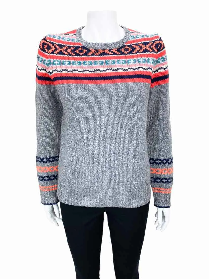 J. Crew Factory, Women's Fairisle Crewneck Sweater, Grey Heather/Multi, Size M