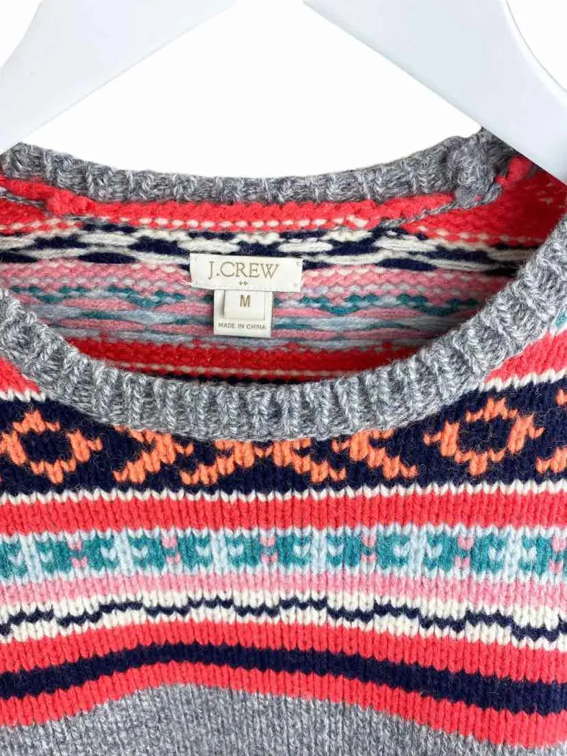 J. Crew Factory, Women's Fairisle Crewneck Sweater, Grey Heather/Multi, Size M