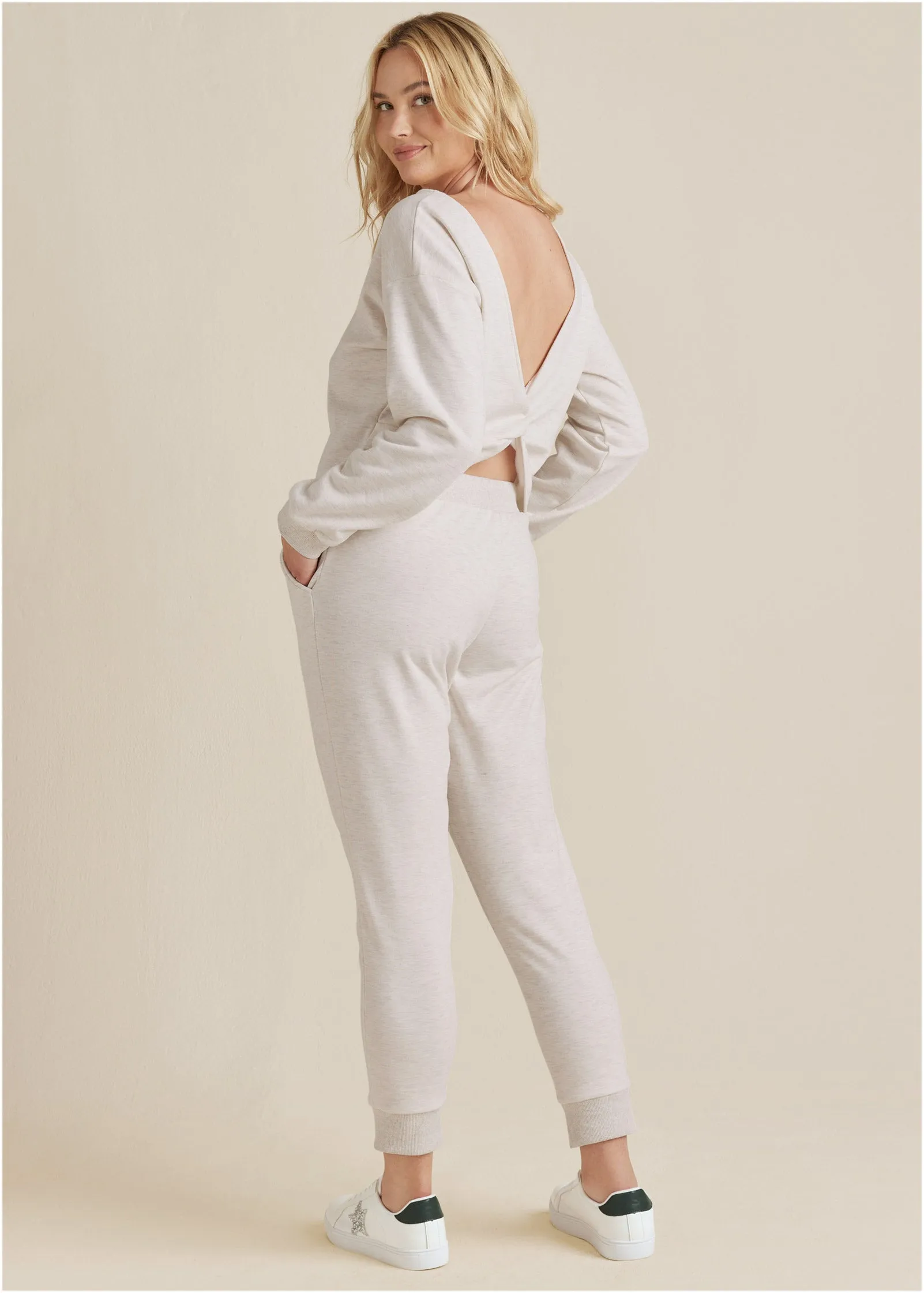 Knot-Back Top And Pants Set - Vanilla Heather