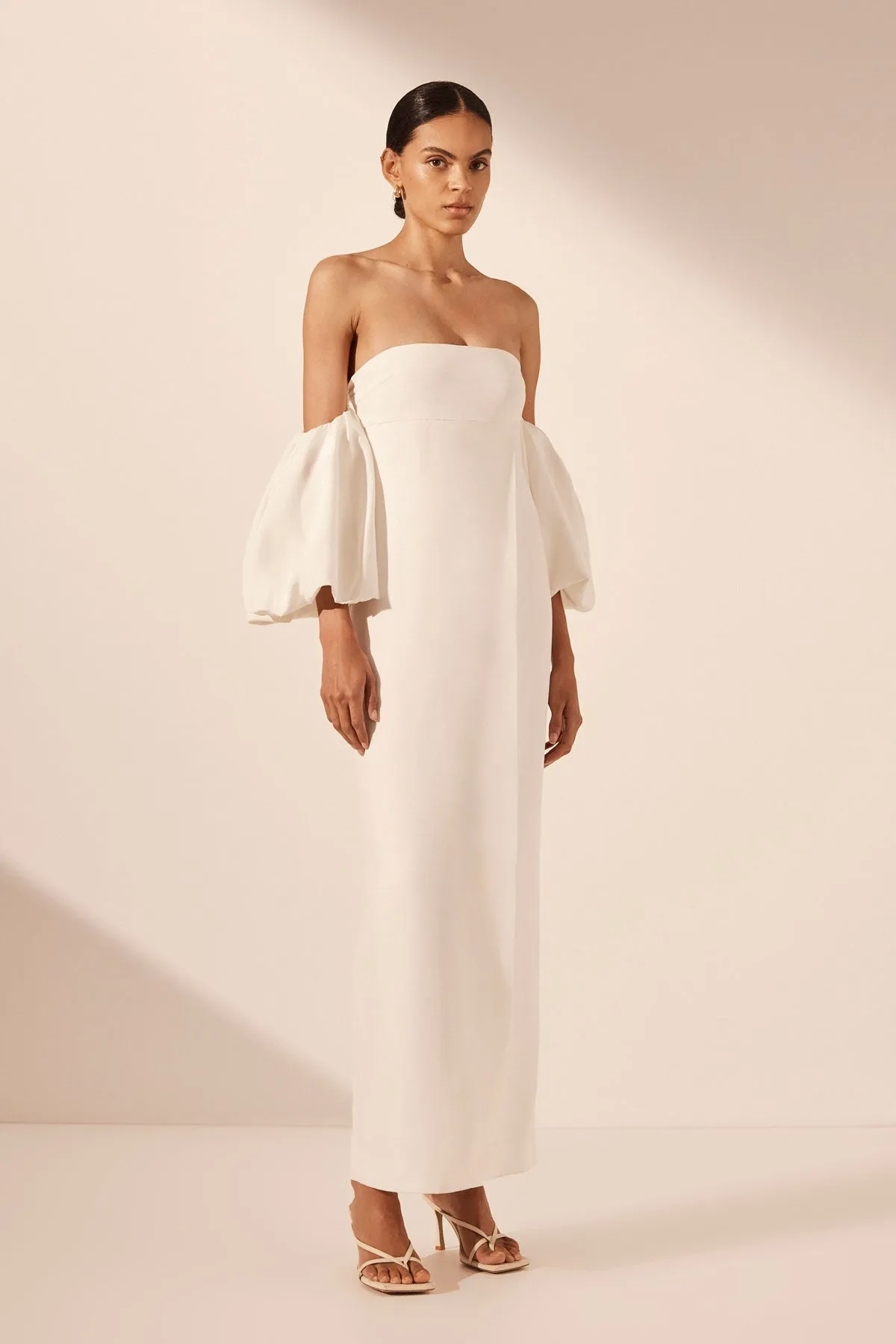 LA LUNE OTTO PUFF SLEEVE COLUMN MAXI DRESS - IVORY