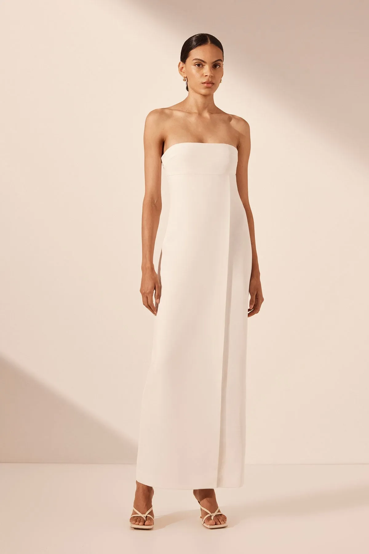 LA LUNE OTTO PUFF SLEEVE COLUMN MAXI DRESS - IVORY