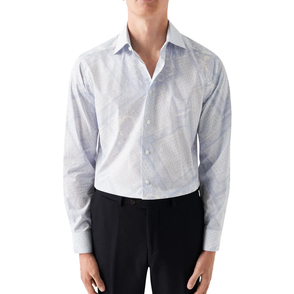 Light Blue Patchwork Contemporary Fit Twill Shirt