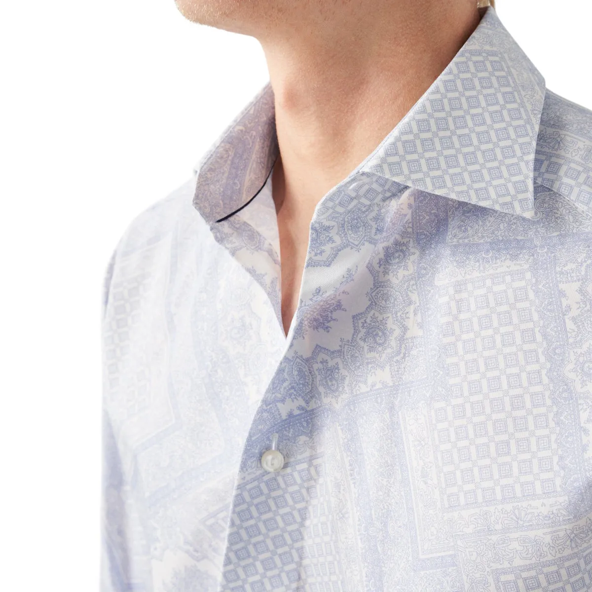 Light Blue Patchwork Contemporary Fit Twill Shirt