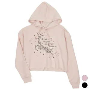 Line Art Rudolph Womens Crop Hoodie