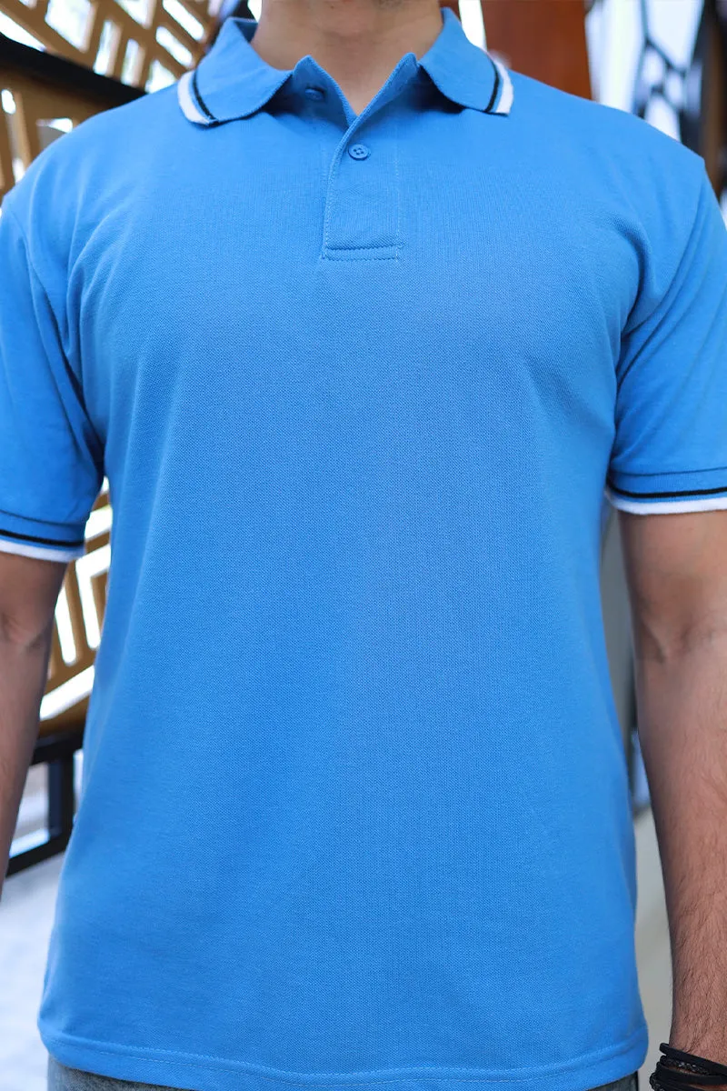 Men Short Sleeve Polo Shirt Sky Blue