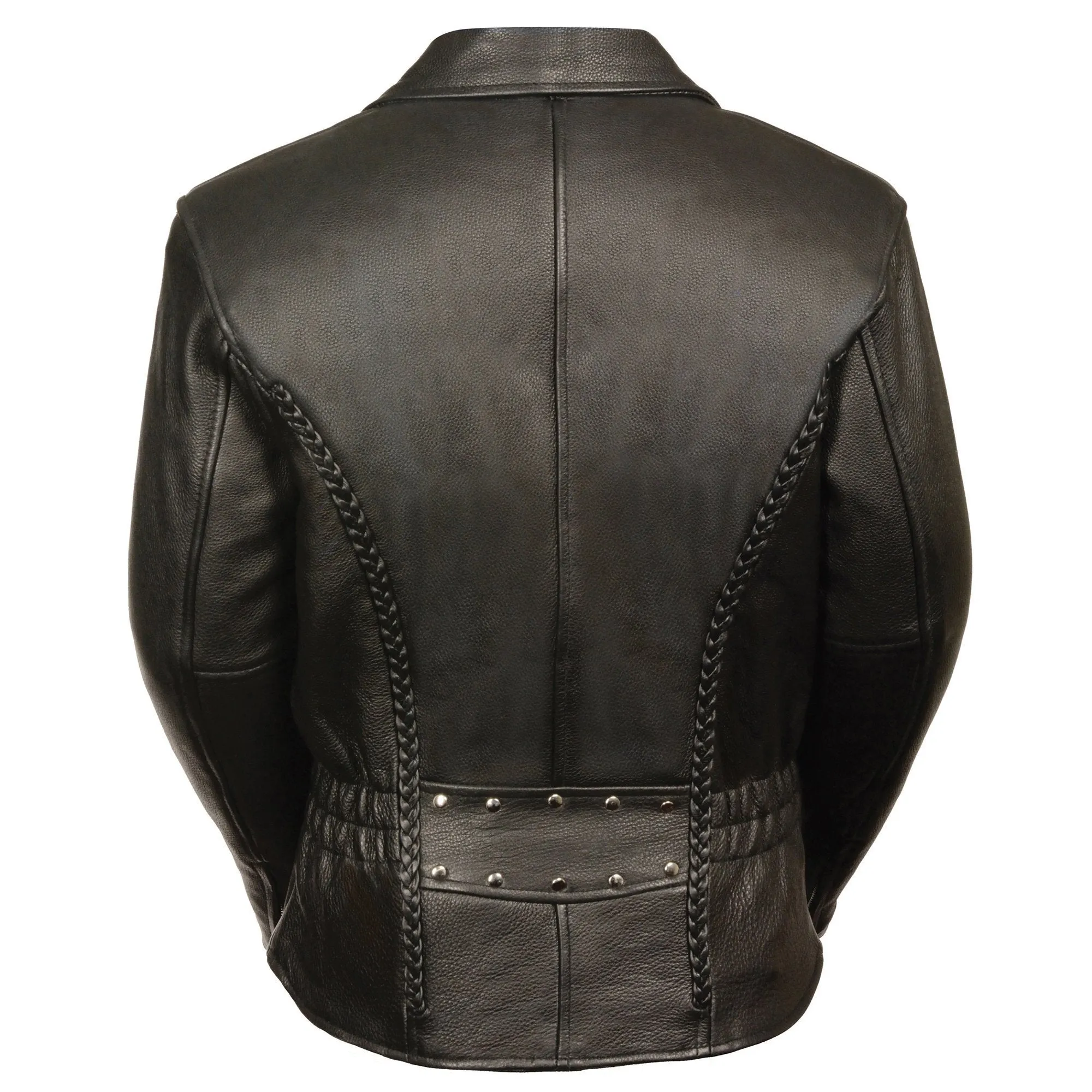 Milwaukee Leather LKL2710 Women's Classic Black Braided Motorcycle Jacket with Studded Back