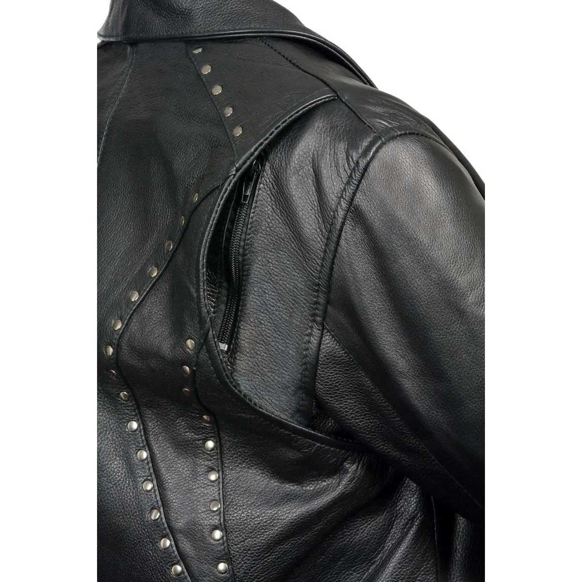 Milwaukee Leather ML1948 Women's Classic Riveted Motorcycle Black Leather Jacket