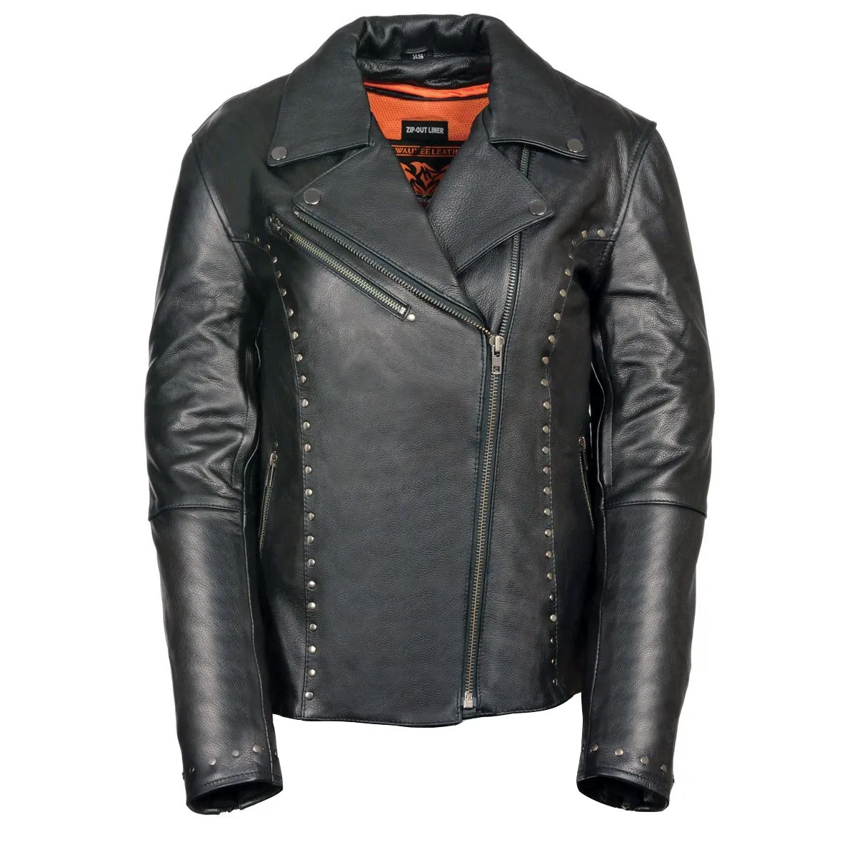 Milwaukee Leather ML1948 Women's Classic Riveted Motorcycle Black Leather Jacket