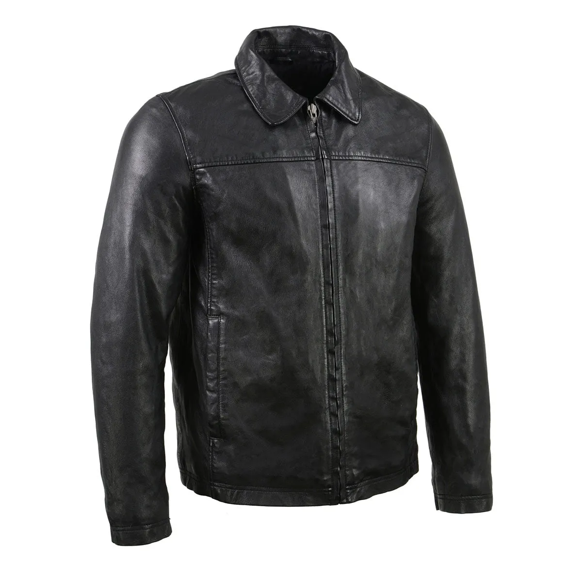 Milwaukee Leather Vintage SFM1804 Men's Classic Black Zipper Front Jacket with Shirt Collar