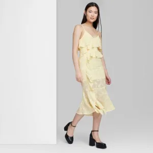 New - Women's Ruffle Midi Dress - Wild Fable Yellow XXS