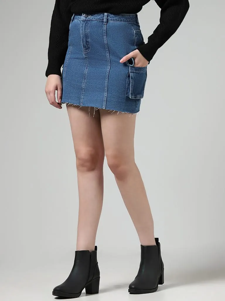 Nuon Mid Blue Denim Mini Cargo Skirt