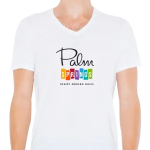 Palm Springs Rainbow V-Neck - White