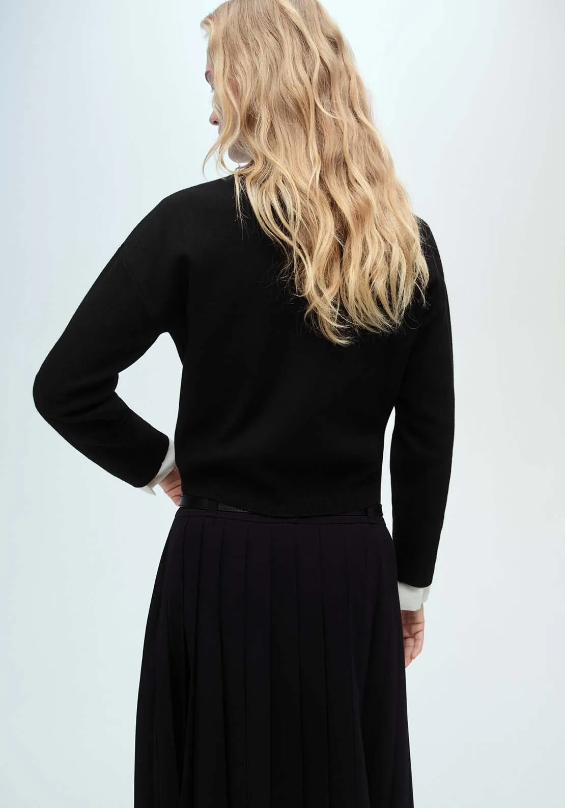 Perkins-neck sweater with zip - Black