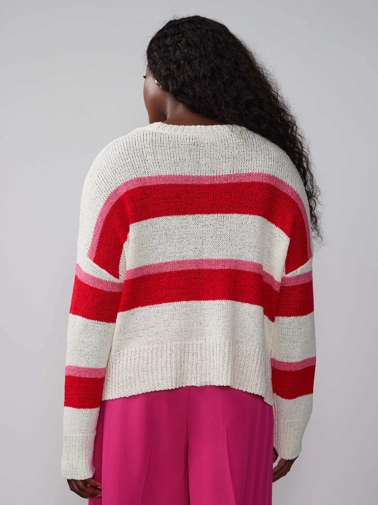 Plus Long Sleeve Crew Neck Striped Pullover