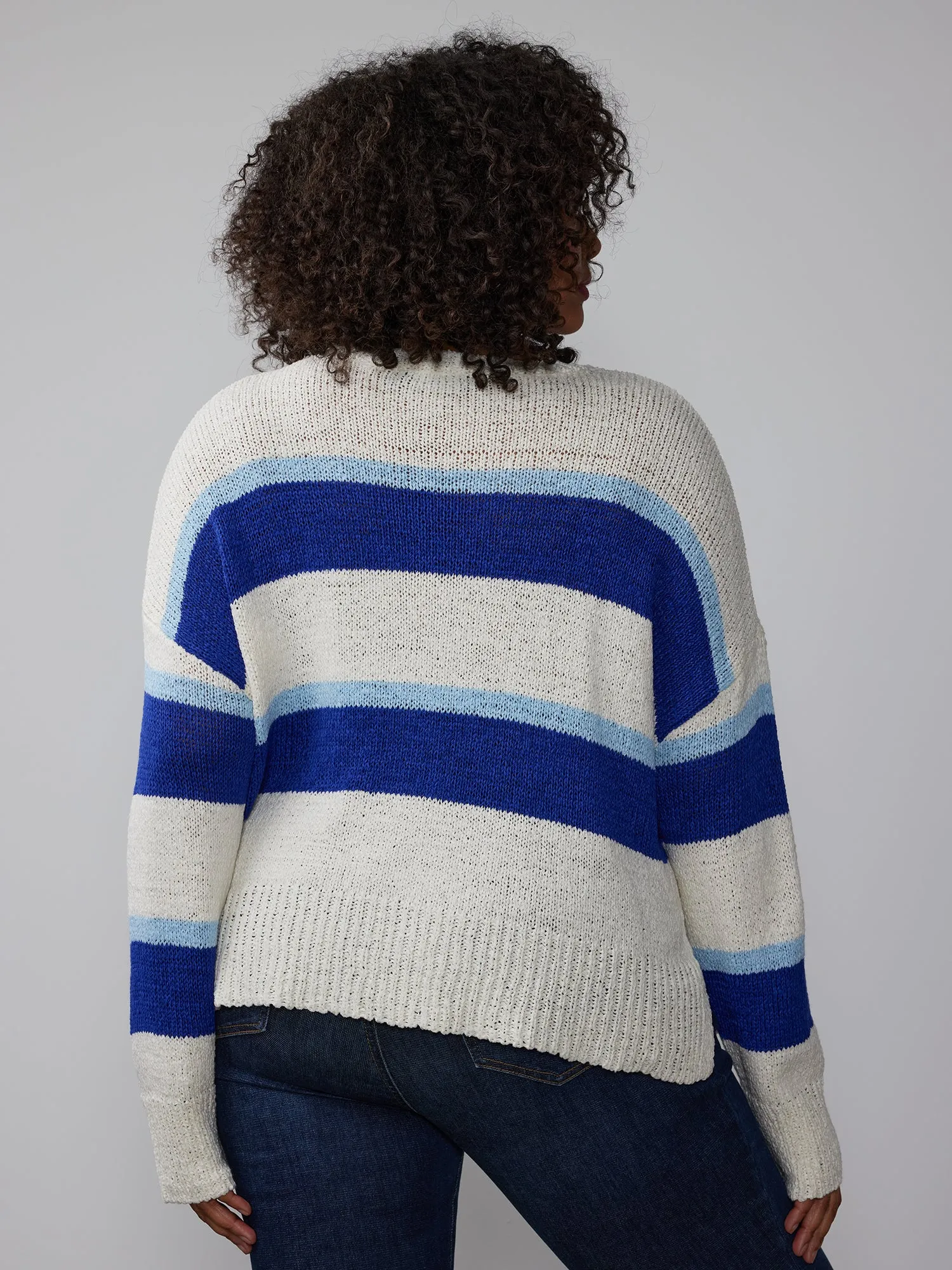 Plus Long Sleeve Crew Neck Striped Pullover