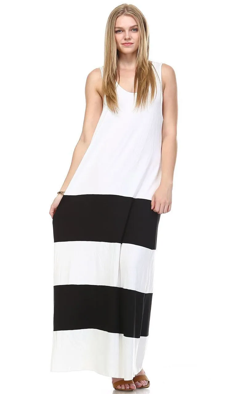 Racerback Maxi Dress Sleeveless White Black