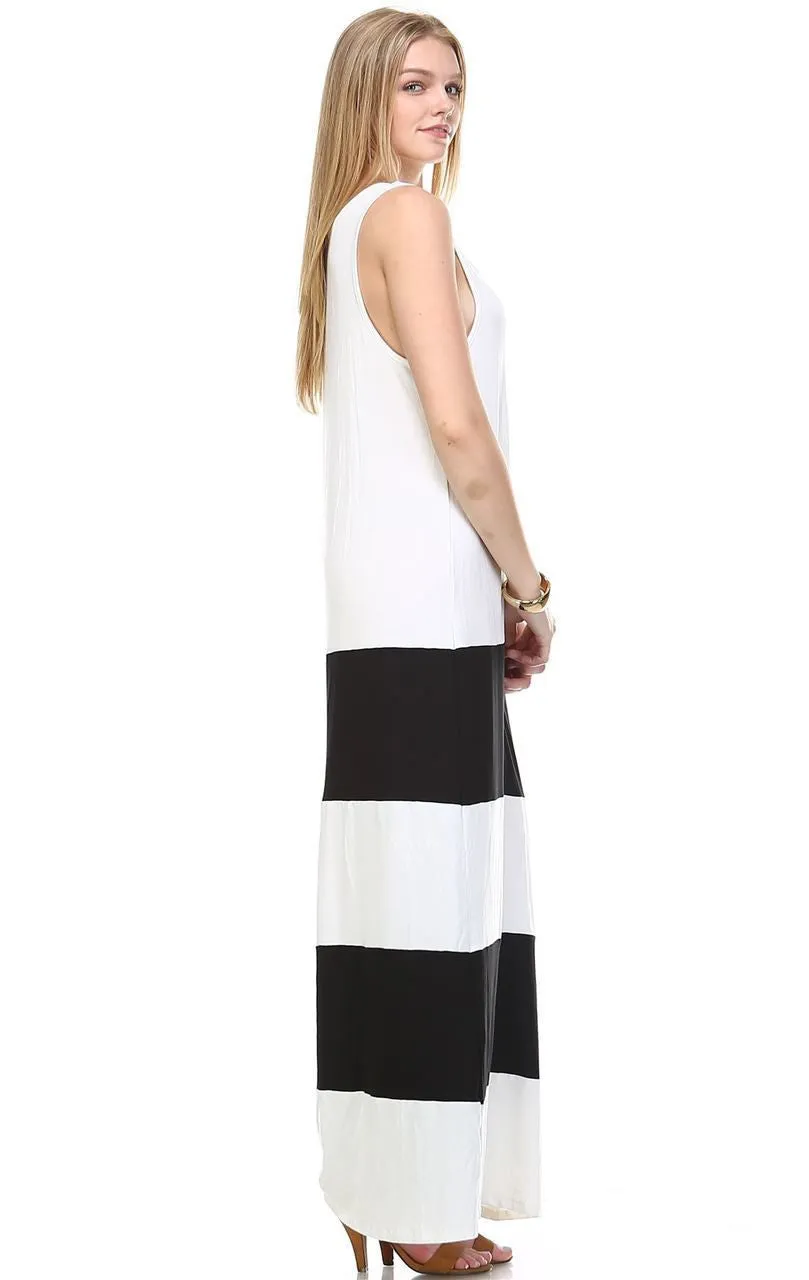 Racerback Maxi Dress Sleeveless White Black