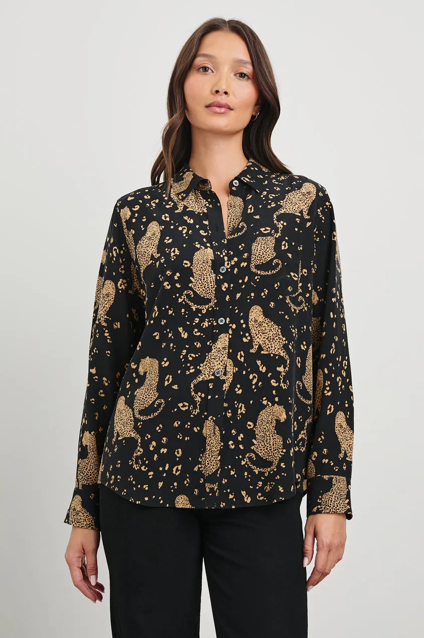 Rails Kate Silk Button Down in Noir Leopard