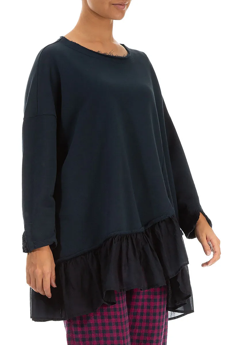 Ruffled Hem Midnight Blue Cotton Tunic