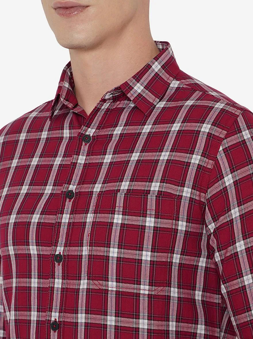 Rumba Red Checked Slim Fit Semi Casual Shirt | Greenfibre