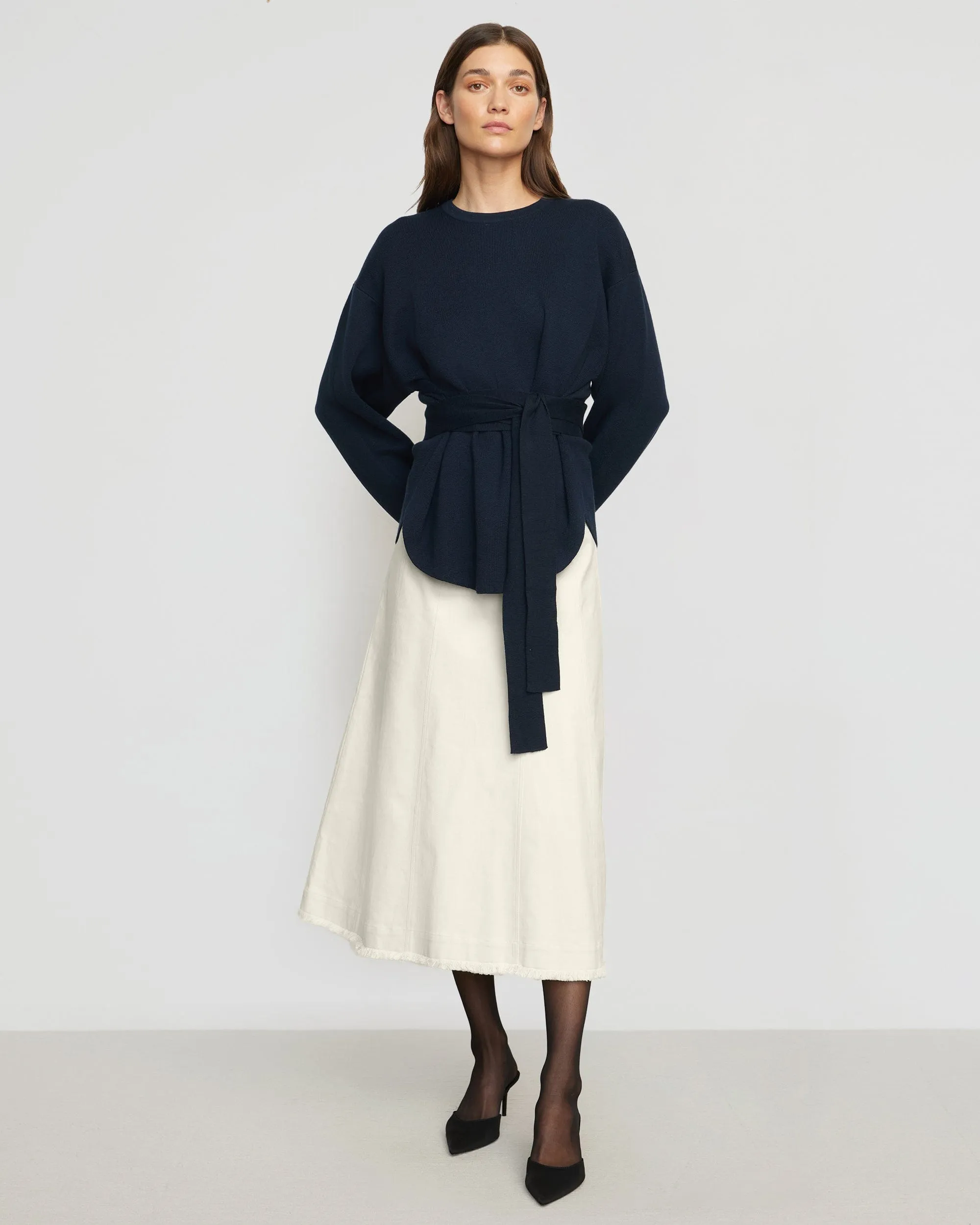 Saskia Front-Seam Cotton Twill Skirt