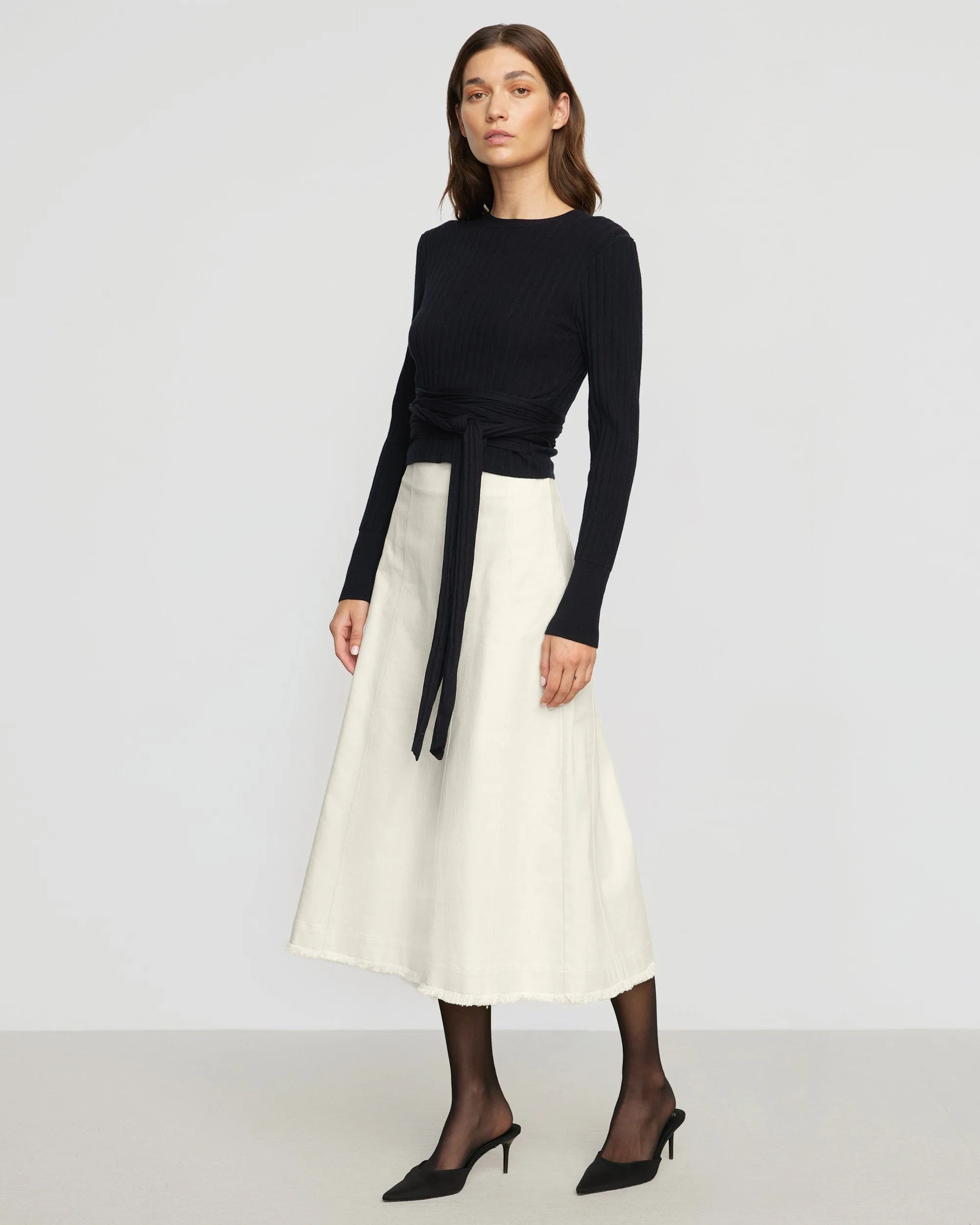 Saskia Front-Seam Cotton Twill Skirt