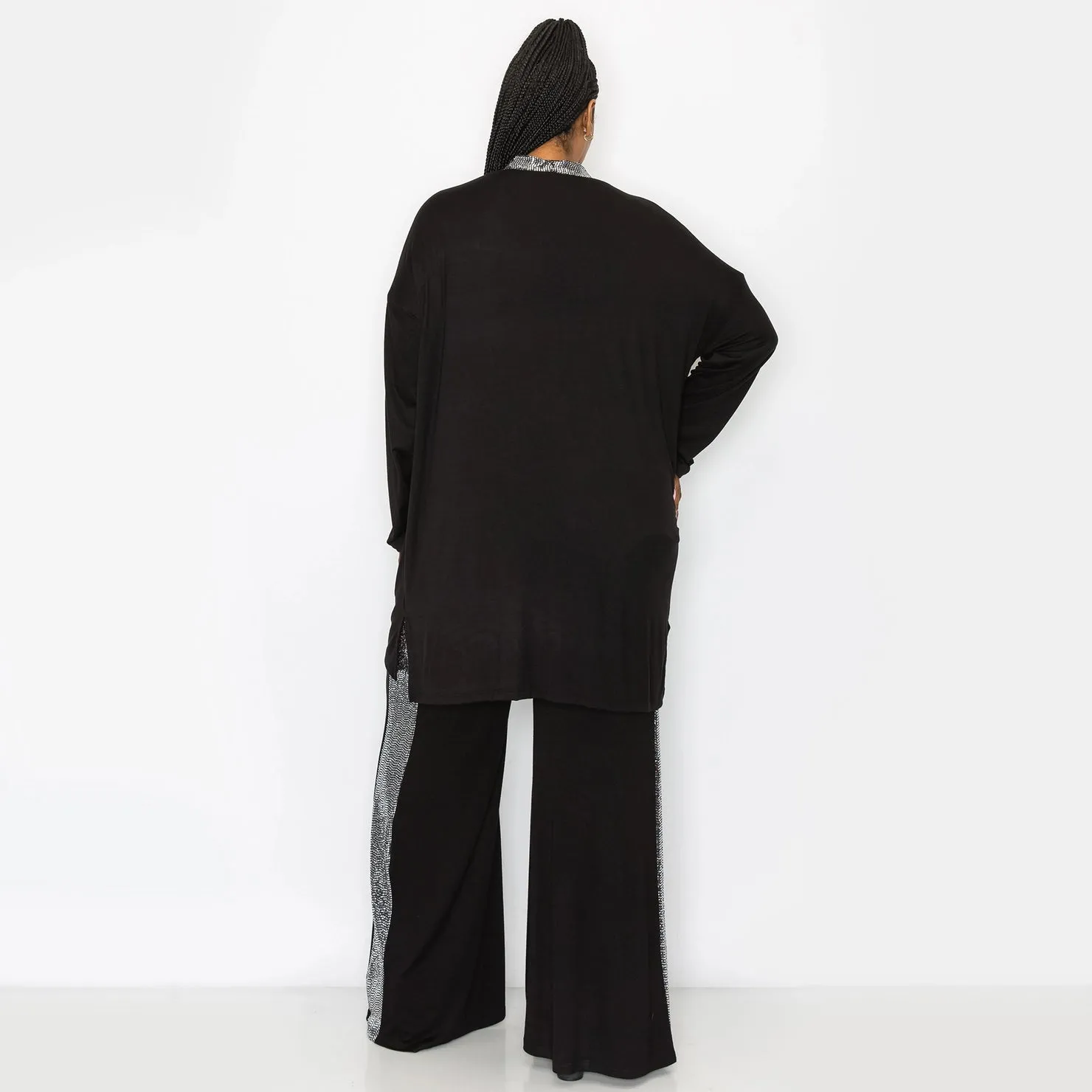 Sequin Side Contrast Wide Leg Pants Curve